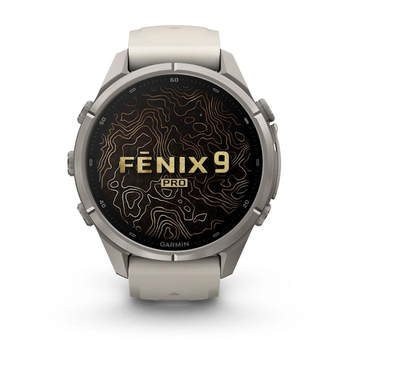 fenix 9 Pro – 43mm, Titanium with Fog Grey/Dark Sandstone Silicone Band