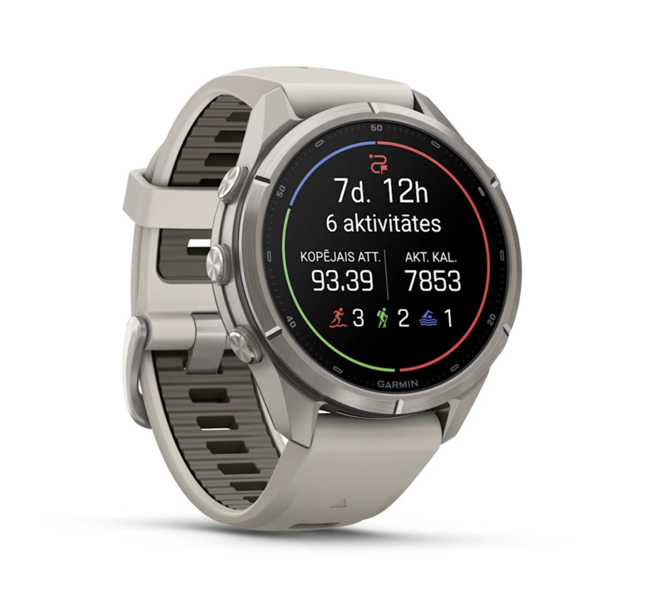 fenix 9 Pro – 43mm, Titanium with Fog Grey/Dark Sandstone Silicone Band