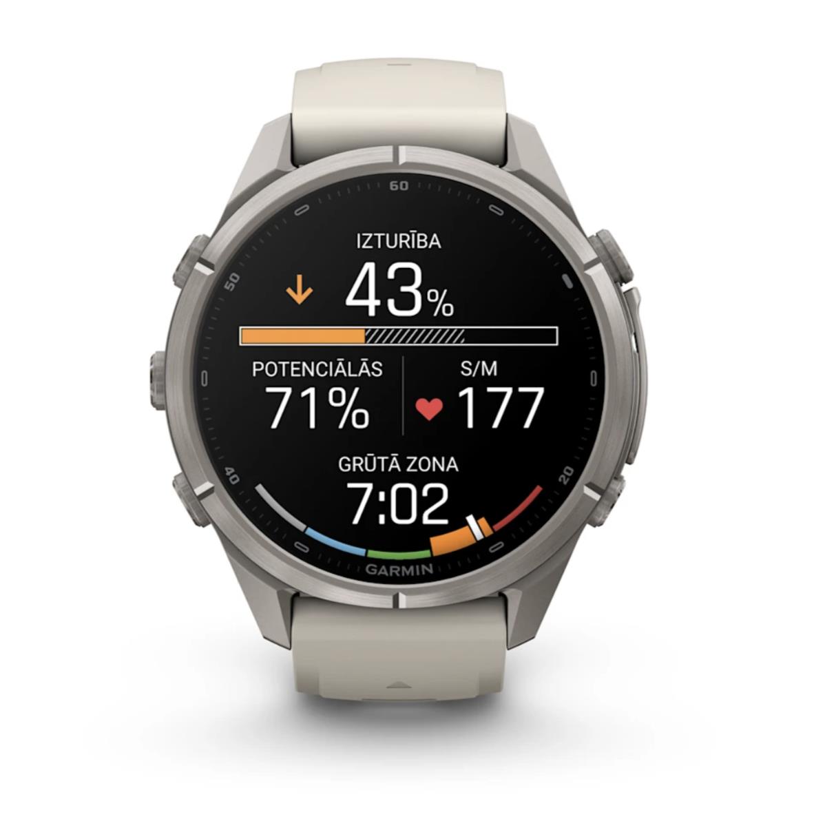 fenix 9 Pro – 43mm, Titanium with Fog Grey/Dark Sandstone Silicone Band