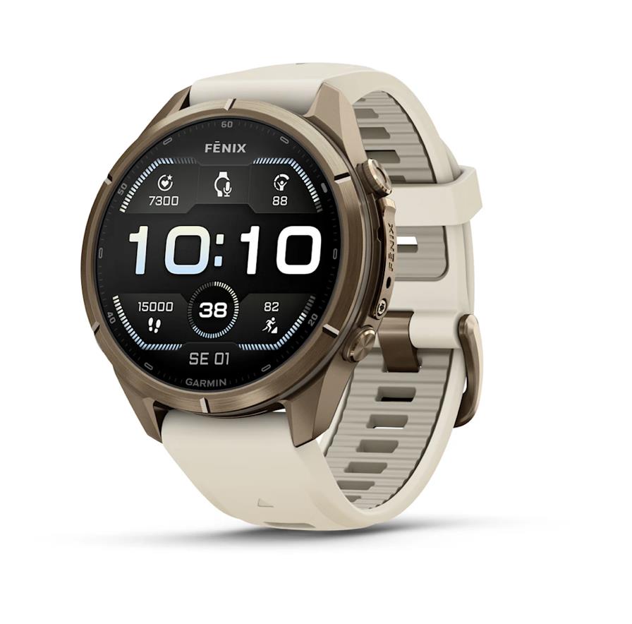 fenix 9 Pro – 43mm, Autumn Gold Titanium with Cream/French Grey Silicone Band