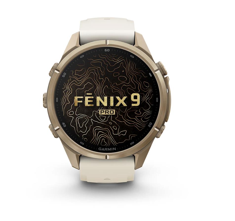 fenix 9 Pro – 43mm, Autumn Gold Titanium with Cream/French Grey Silicone Band