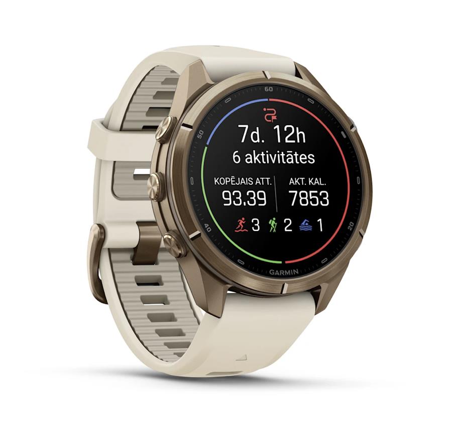 fenix 9 Pro – 43mm, Autumn Gold Titanium with Cream/French Grey Silicone Band