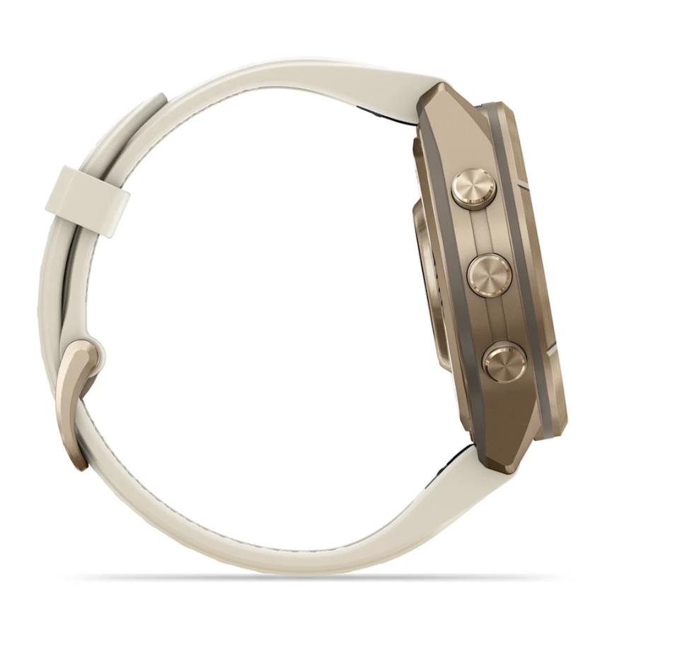 fenix 9 Pro – 43mm, Autumn Gold Titanium with Cream/French Grey Silicone Band