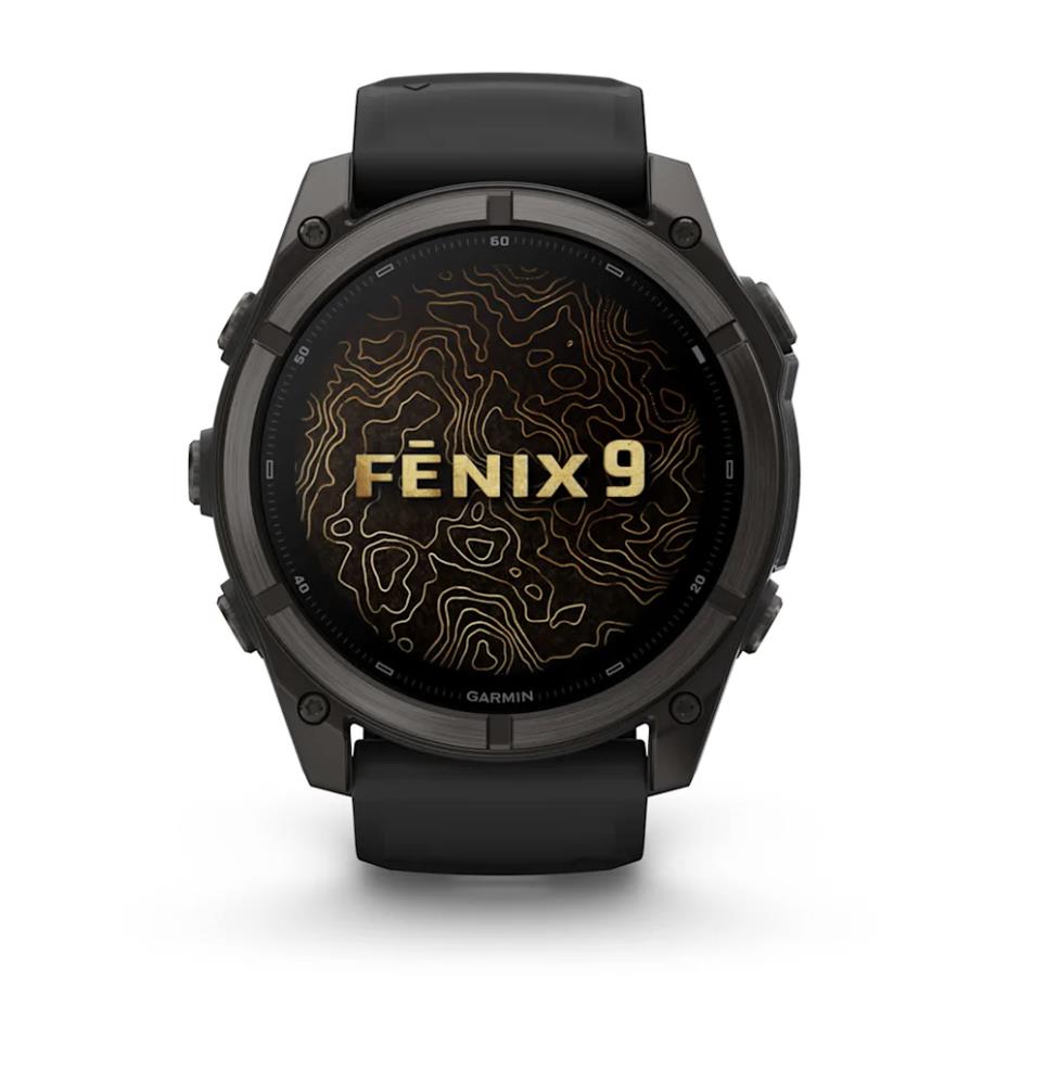 Garmin fenix 9 smartwatch, 51mm, Carbon Grey DLC Titanium with Black Silicone Band