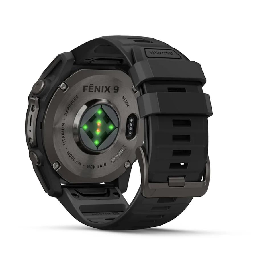 Garmin fenix 9 smartwatch, 51mm, Carbon Grey DLC Titanium with Black Silicone Band